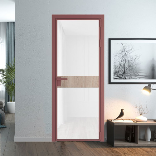 Межкомнатная дверь ProfilDoors 6 AG стекло Триплекс белый цвет профиля Красный антрацит вставка Дуб Сонома