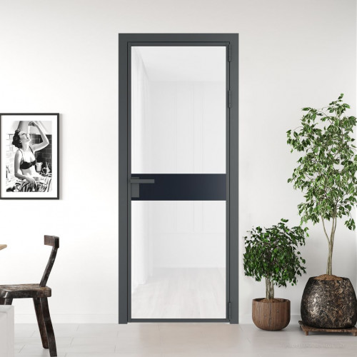 Межкомнатная дверь ProfilDoors 6 AG стекло Триплекс белый цвет профиля Серая ночь вставка Нэви Блу