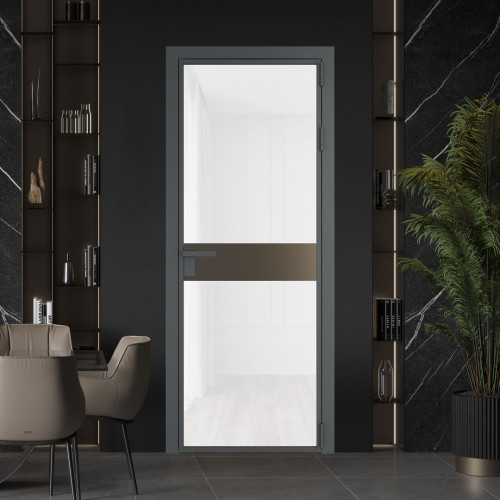 Межкомнатная дверь ProfilDoors 6 AG стекло Триплекс белый цвет профиля Серая ночь вставка Перламутр бронза