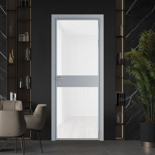 Межкомнатная дверь ProfilDoors 6 AG стекло Триплекс белый цвет профиля Серебро вставка Смоки