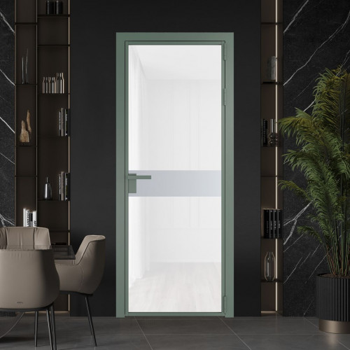 Межкомнатная дверь ProfilDoors 6 AG стекло Триплекс белый цвет профиля Зеленый воск вставка Лайт Грей