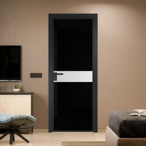 Межкомнатная дверь ProfilDoors 6 AG стекло Триплекс черный цвет профиля Черный матовый вставка Крем Вайт