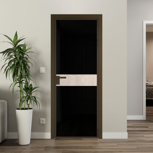 Межкомнатная дверь ProfilDoors 6 AG стекло Триплекс черный цвет профиля Деорэ вставка Каштан светлый