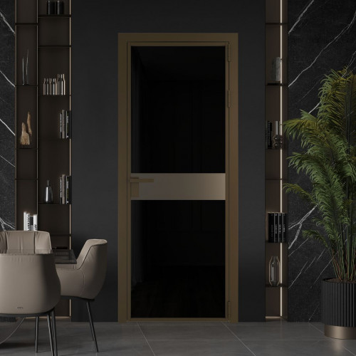Межкомнатная дверь ProfilDoors 6 AG стекло Триплекс черный цвет профиля Деорэ вставка Перламутр бронза