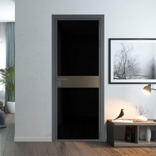 Межкомнатная дверь ProfilDoors 6 AG стекло Триплекс черный цвет профиля Серая ночь вставка Перламутр бронза