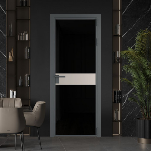 Межкомнатная дверь ProfilDoors 6 AG стекло Триплекс черный цвет профиля Серая ночь вставка Сэнд