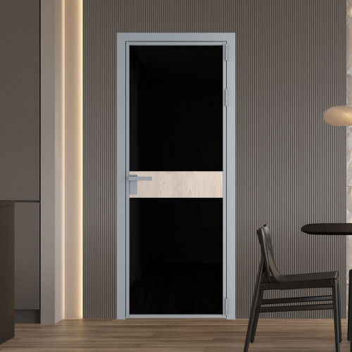 Межкомнатная дверь ProfilDoors 6 AG стекло Триплекс черный цвет профиля Серебро вставка Каштан светлый