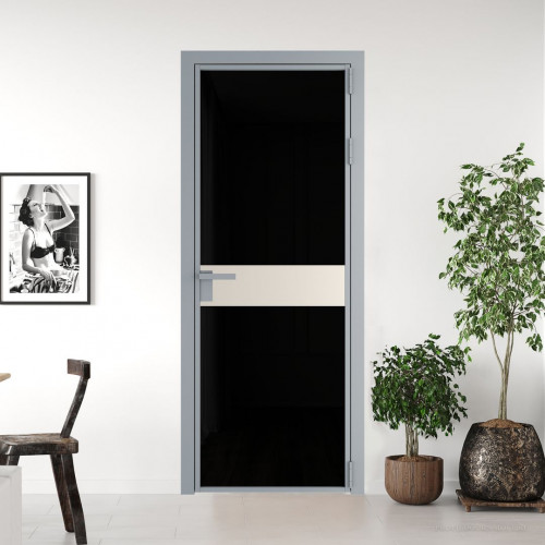 Межкомнатная дверь ProfilDoors 6 AG стекло Триплекс черный цвет профиля Серебро вставка Кремовая Магнолия
