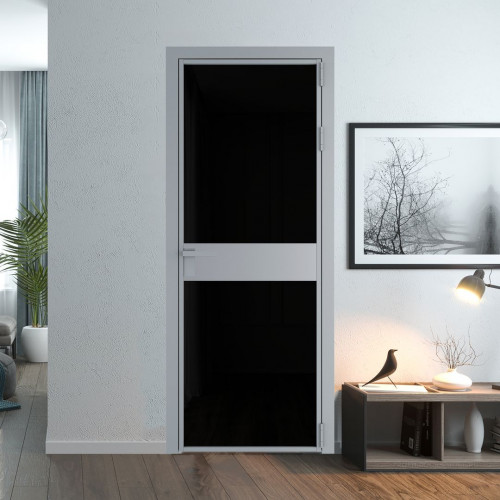 Межкомнатная дверь ProfilDoors 6 AG стекло Триплекс черный цвет профиля Серебро вставка Смоки