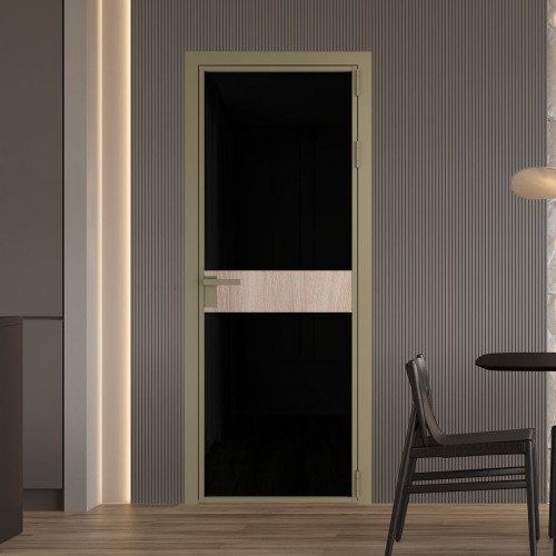 Межкомнатная дверь ProfilDoors 6 AG стекло Триплекс черный цвет профиля Шампань вставка Дуб Сонома