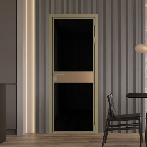 Межкомнатная дверь ProfilDoors 6 AG стекло Триплекс черный цвет профиля Шампань вставка Перламутр золото