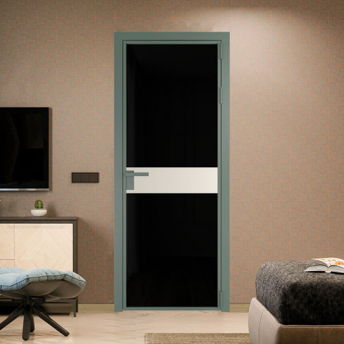 Межкомнатная дверь ProfilDoors 6 AG стекло Триплекс черный цвет профиля Зеленый воск вставка Кремовая Магнолия