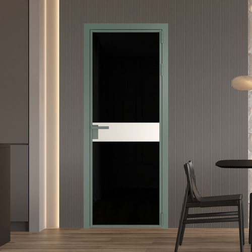 Межкомнатная дверь ProfilDoors 6 AG стекло Триплекс черный цвет профиля Зеленый воск вставка Перламутр белый