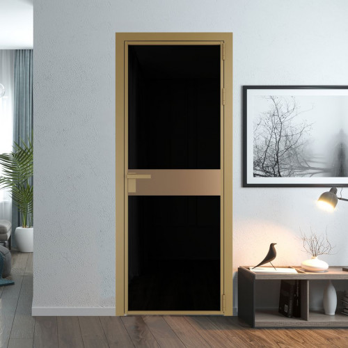 Межкомнатная дверь ProfilDoors 6 AG стекло Триплекс черный цвет профиля Золото вставка Перламутр золото