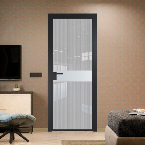 Межкомнатная дверь ProfilDoors 6 AG стекло Узор Страйп цвет профиля Черный матовый вставка Вайт