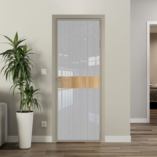 Межкомнатная дверь ProfilDoors 6 AG стекло Узор Страйп цвет профиля Никель матовый вставка Дуб Карамель