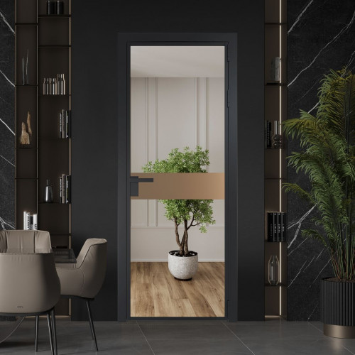 Межкомнатная дверь ProfilDoors 6 AG стекло Зеркало цвет профиля Черный матовый вставка Перламутр золото