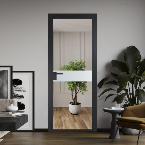 Межкомнатная дверь ProfilDoors 6 AG стекло Зеркало цвет профиля Черный матовый вставка Вайт