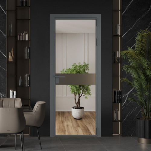 Межкомнатная дверь ProfilDoors 6 AG стекло Зеркало цвет профиля Серая ночь вставка Перламутр бронза