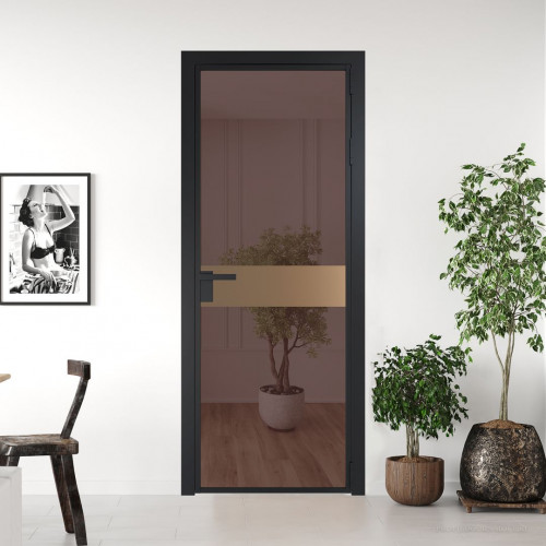 Межкомнатная дверь ProfilDoors 6 AG стекло Золотистая бронза цвет профиля Черный матовый вставка Перламутр золото