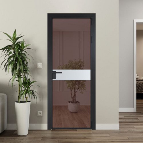 Межкомнатная дверь ProfilDoors 6 AG стекло Золотистая бронза цвет профиля Черный матовый вставка Вайт