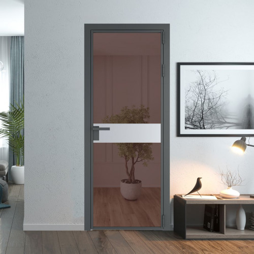 Межкомнатная дверь ProfilDoors 6 AG стекло Золотистая бронза цвет профиля Серая ночь вставка Лайт Грей