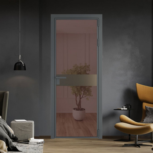 Межкомнатная дверь ProfilDoors 6 AG стекло Золотистая бронза цвет профиля Серая ночь вставка Перламутр бронза