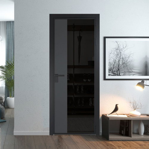 Межкомнатная дверь ProfilDoors 7 AG стекло Черное тонированное цвет профиля Черный матовый вставка Графит