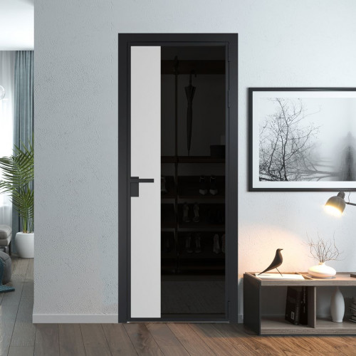 Межкомнатная дверь ProfilDoors 7 AG стекло Черное тонированное цвет профиля Черный матовый вставка Крем Вайт