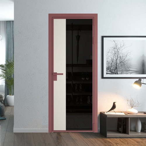 Межкомнатная дверь ProfilDoors 7 AG стекло Черное тонированное цвет профиля Красный антрацит вставка Перламутр белый