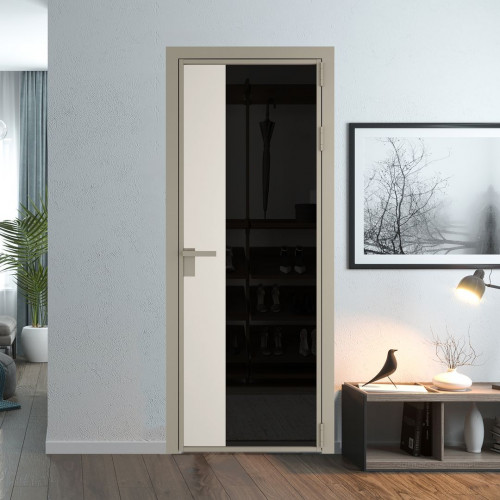 Межкомнатная дверь ProfilDoors 7 AG стекло Черное тонированное цвет профиля Никель матовый вставка Перламутр белый