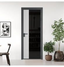 Межкомнатная дверь ProfilDoors 7 AG стекло Черное тонированное цвет профиля Серая ночь вставка Крем Вайт