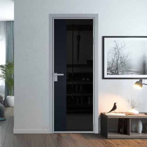 Межкомнатная дверь ProfilDoors 7 AG стекло Черное тонированное цвет профиля Серебро вставка Нэви Блу