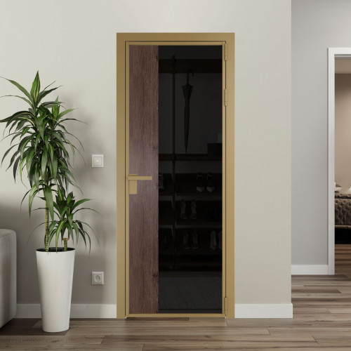 Межкомнатная дверь ProfilDoors 7 AG стекло Черное тонированное цвет профиля Золото вставка Дуб Тобакко