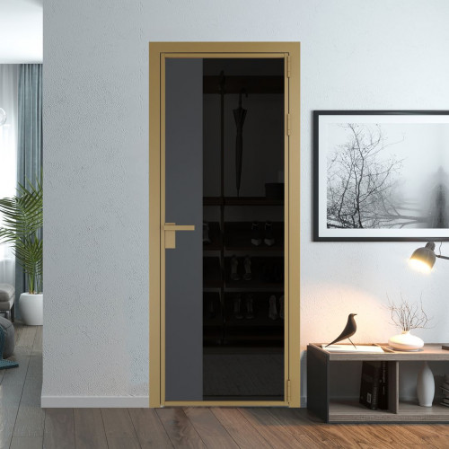 Межкомнатная дверь ProfilDoors 7 AG стекло Черное тонированное цвет профиля Золото вставка Графит
