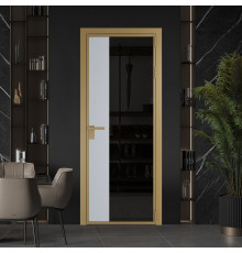 Межкомнатная дверь ProfilDoors 7 AG стекло Черное тонированное цвет профиля Золото вставка Лайт Грей