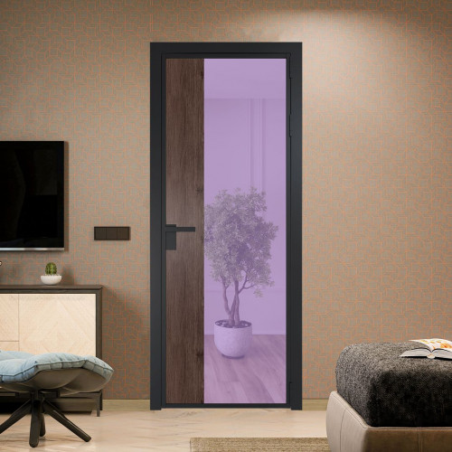 Межкомнатная дверь ProfilDoors 7 AG стекло Фиолетовое шпион цвет профиля Черный матовый вставка Дуб Тобакко