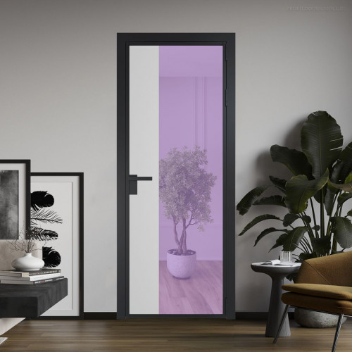 Межкомнатная дверь ProfilDoors 7 AG стекло Фиолетовое шпион цвет профиля Черный матовый вставка Крем Вайт