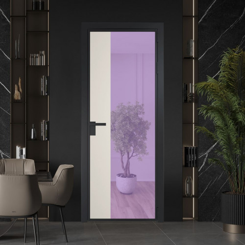 Межкомнатная дверь ProfilDoors 7 AG стекло Фиолетовое шпион цвет профиля Черный матовый вставка Перламутр белый