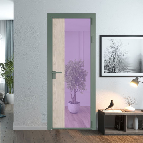 Межкомнатная дверь ProfilDoors 7 AG стекло Фиолетовое шпион цвет профиля Зеленый воск вставка Каштан светлый