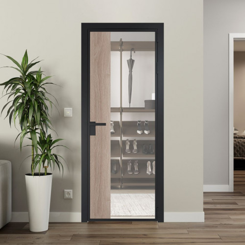 Межкомнатная дверь ProfilDoors 7 AG стекло Комфорт нейтрал цвет профиля Черный матовый вставка Дуб Сонома