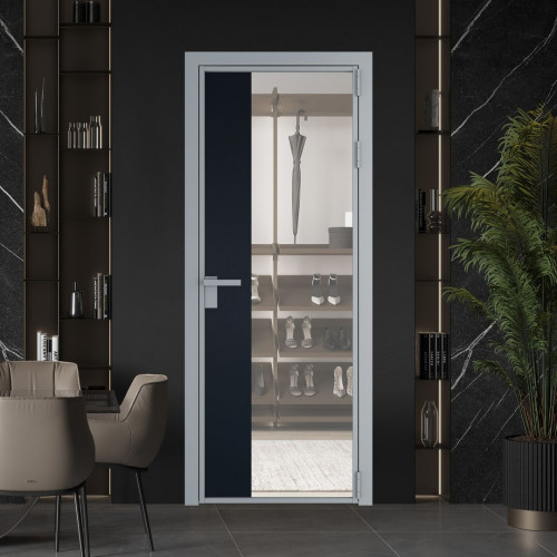 Межкомнатная дверь ProfilDoors 7 AG стекло Комфорт нейтрал цвет профиля Серебро вставка Нэви Блу