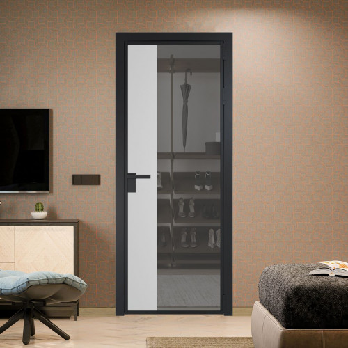 Межкомнатная дверь ProfilDoors 7 AG стекло Комфорт серый цвет профиля Черный матовый вставка Крем Вайт