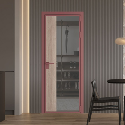 Межкомнатная дверь ProfilDoors 7 AG стекло Комфорт серый цвет профиля Красный антрацит вставка Дуб Сонома