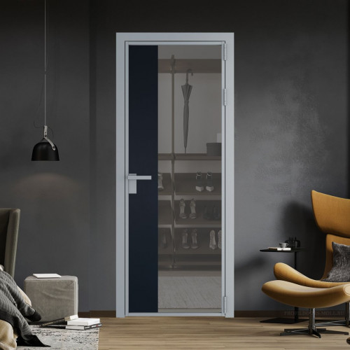 Межкомнатная дверь ProfilDoors 7 AG стекло Комфорт серый цвет профиля Серебро вставка Нэви Блу