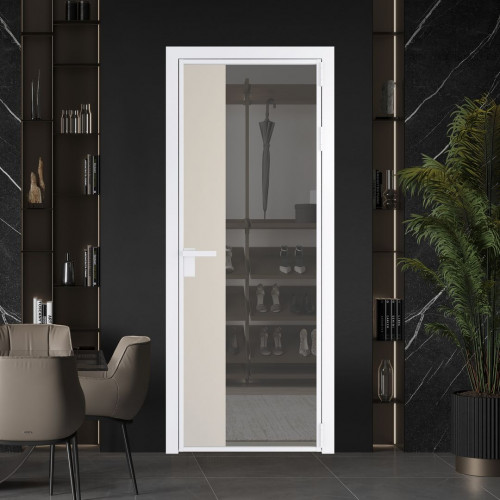 Межкомнатная дверь ProfilDoors 7 AG стекло Комфорт серый цвет профиля Вайт вставка Кремовая Магнолия