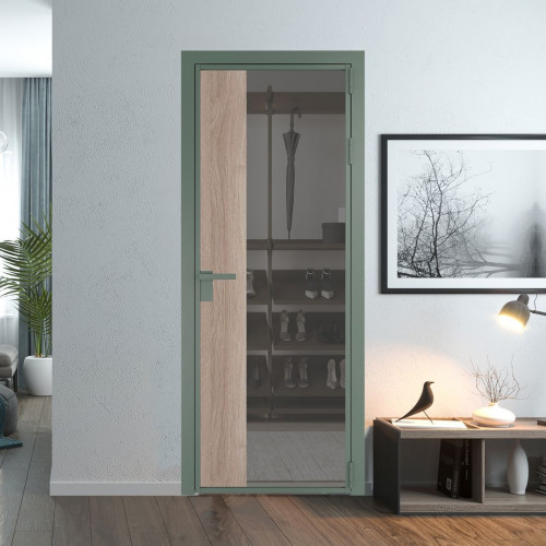 Межкомнатная дверь ProfilDoors 7 AG стекло Комфорт серый цвет профиля Зеленый воск вставка Дуб Сонома
