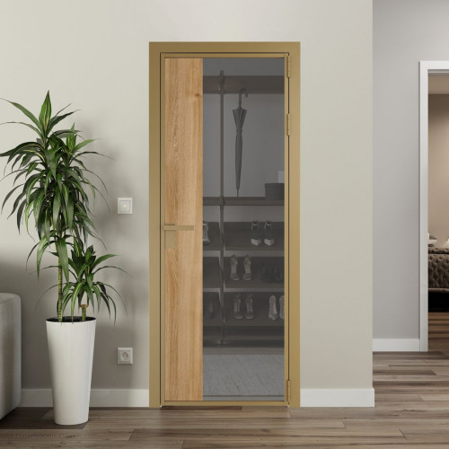 Межкомнатная дверь ProfilDoors 7 AG стекло Комфорт серый цвет профиля Золото вставка Дуб Карамель