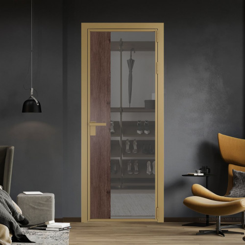 Межкомнатная дверь ProfilDoors 7 AG стекло Комфорт серый цвет профиля Золото вставка Дуб Тобакко