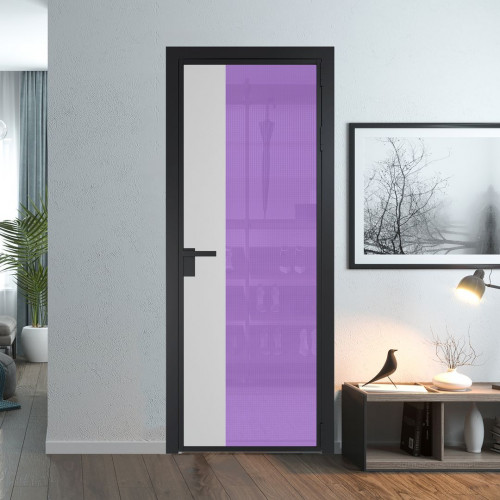 Межкомнатная дверь ProfilDoors 7 AG стекло Кризет фиолетовое цвет профиля Черный матовый вставка Крем Вайт